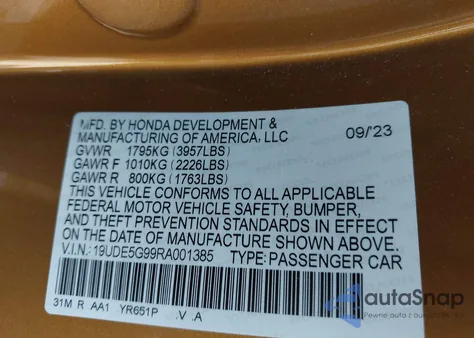 2024 Acura Integra Type S from USA, damaged, VIN 19UDE5G99RA001385